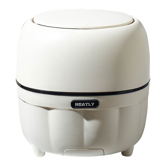 HOOWIFFY Small White Desktop Trash Can with Built-in Phone Holder, Compact PP Wastebasket for Home, Office, and Workspace Use