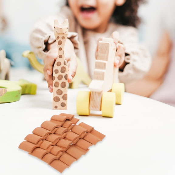 HOOWIFFY Small Mini House Building Bricks Sand Table Brown Set for Kids Creative Educational Toy