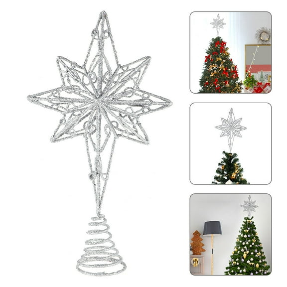 HOOWIFFY Mini Tree Topper Star 20x35cm Silver Color for Christmas Tree Decorations 1Pcs