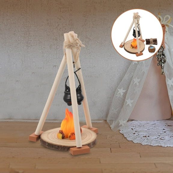 HOOWIFFY Miniature Campfire Ornament 3.5 Inch Realistic Fake Bonfire for Dollhouse Decoration Multi Resin and Jute