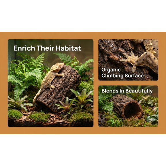 HOOWIFFY Moist Hide Reptile Tunnel with Natural Bark Texture for Climbing and Shedding