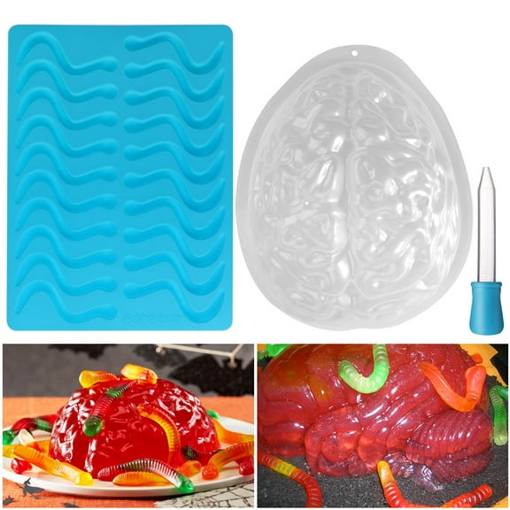 HOOWIFFY 2-Pack Brain Shaped Gummy Candy Molds for Kids Baking Mold Set Perfect for Fall Parties