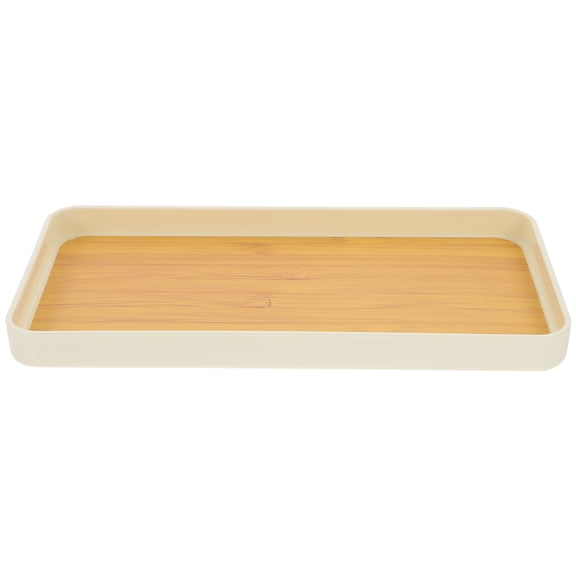 HOOWIFFY Multi-Color Rectangular Wood Grain Tea Serving Tray with Plastic Construction for Home and Kitchen