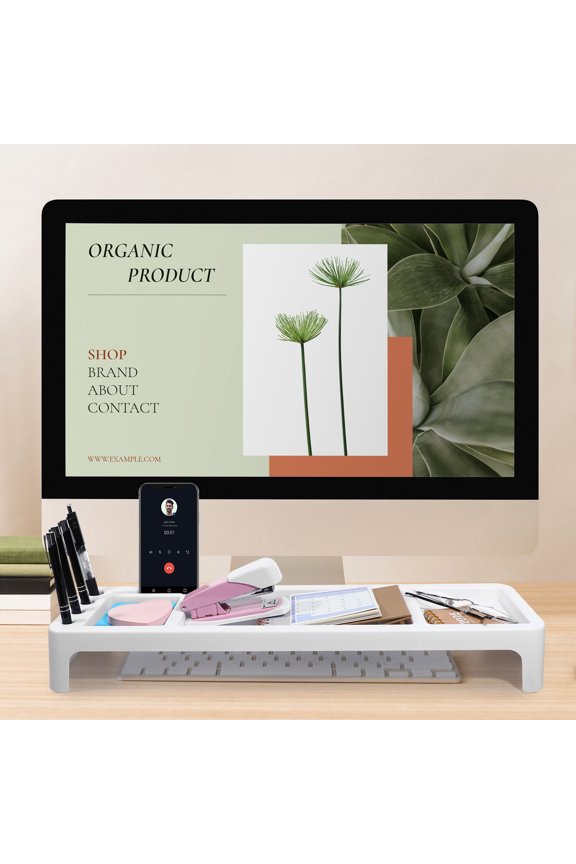 White ABS Storage Organizer Shelf for Home and Office Desk, Perfect for Phones, Pens, and Small Item Storage