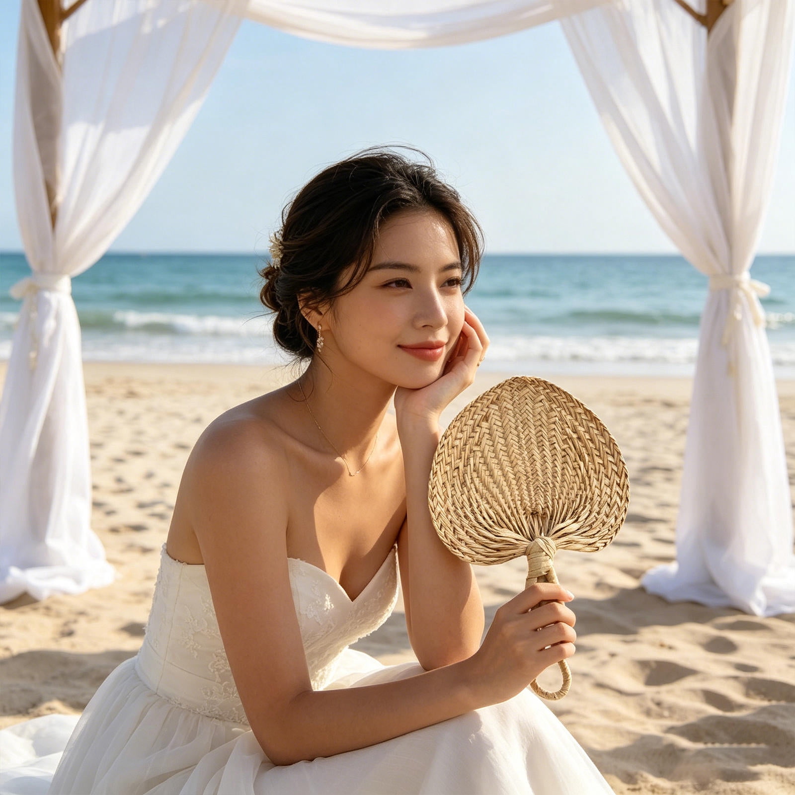 HOOWIFFY Natural Raffia Hand Fans Beige for Wedding Party Favors and ...