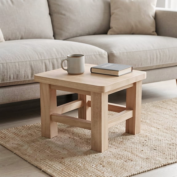 HOOWIFFY Natural Solid Wood Household Low Stool Light Brown Square Bench for Entryway Seating
