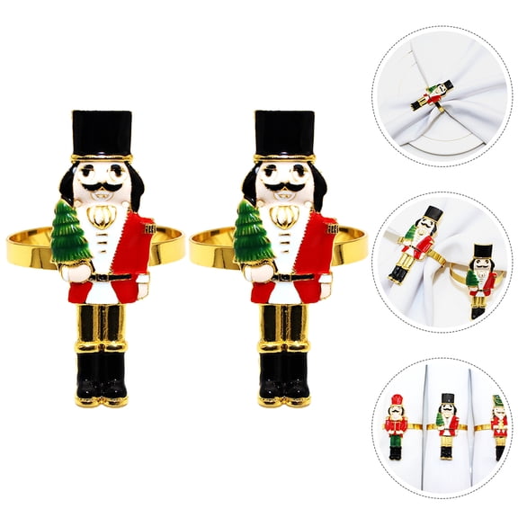 HOOWIFFY Nutcracker Kitchen Decor Napkin Rings 2Pcs in Alloy for Festive Table Setting