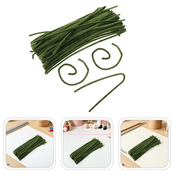 HOOWIFFY Olive Green Chenille Stems for Craft and Decoration Art Supplies Galvanized Wire Polyester Fiber