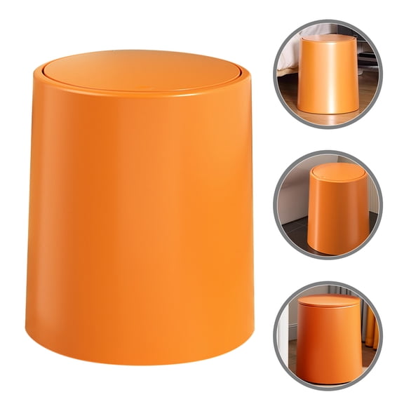 HOOWIFFY Home Use Orange Trash Can with Press Lid Plastic Wastebasket for Bedroom