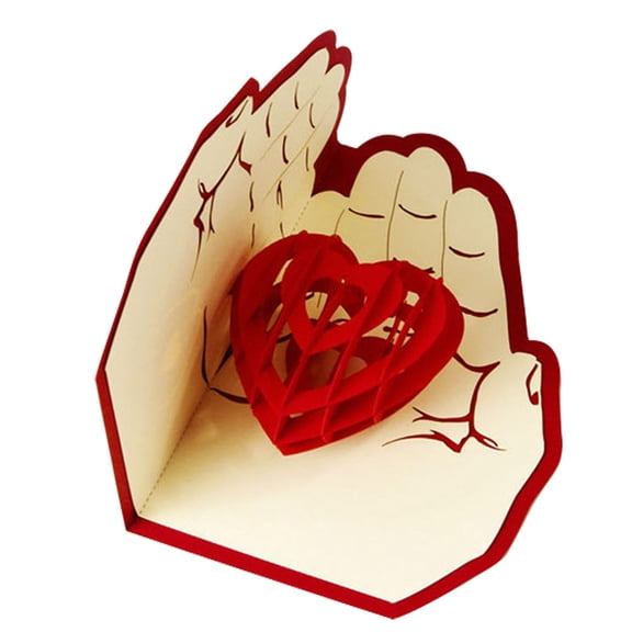 HOOWIFFY Paper 3D Heart Greeting Card in Red with Blank Space for Personal Messages and Invitations