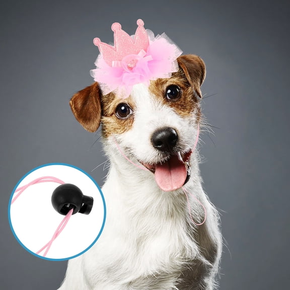 HOOWIFFY Pink Birthday Pet Hat Crown Comfortable Breathable Adjustable Elastic Band for Dog Cat Party