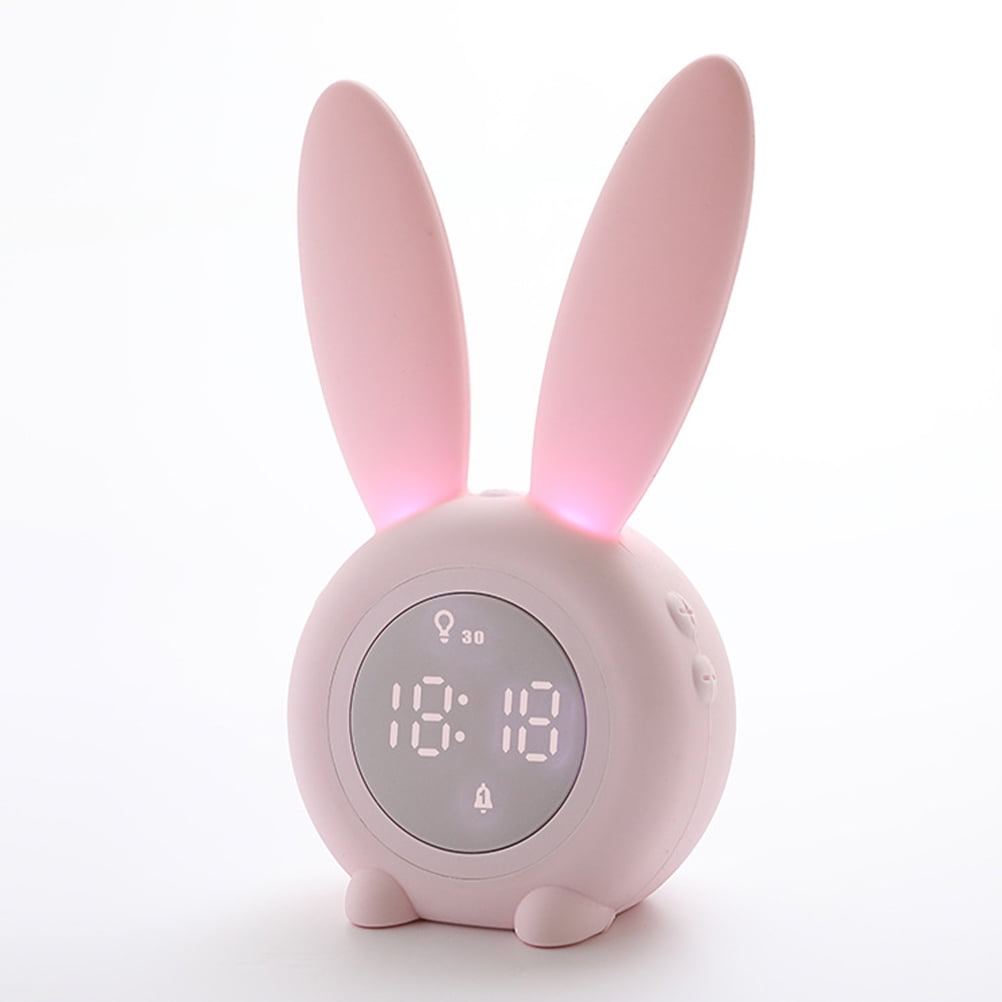 HOOWIFFY Rechargeable Led Lamp Luminous Rabbit Alarm Clock Pink ...