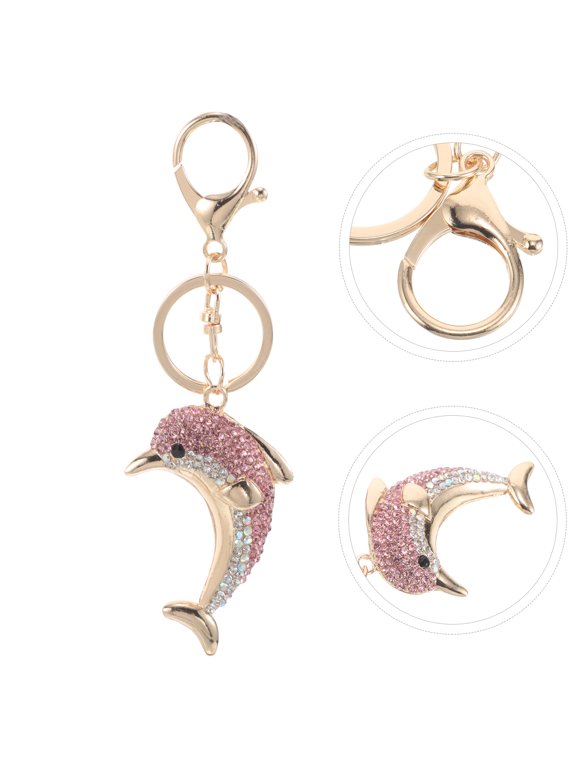 Pink Rhinestone Dolphin Keychain with Ocean Pendant for Car Keys and Handbag Accessories
