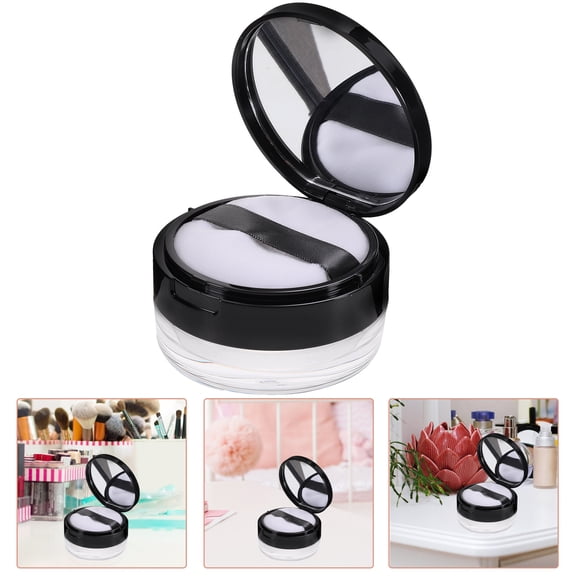 HOOWIFFY Powder Puff Case Black Plastic Cosmetic Storage for Loose Powder