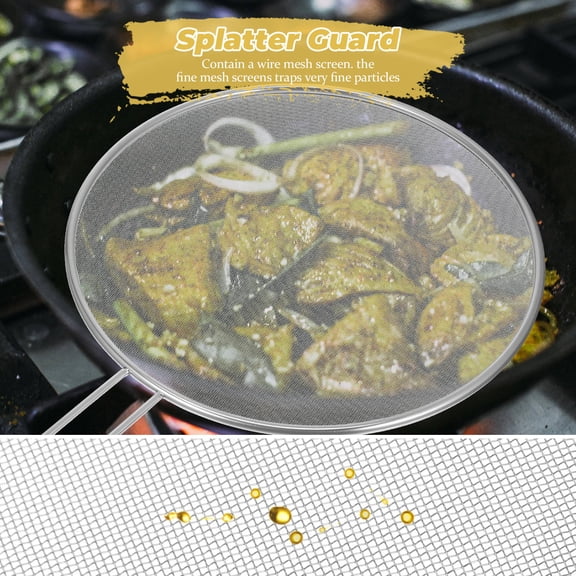 HOOWIFFY Reusable Plated Silver Oil Splatter Guard for Frying Pan with Heat Insulation