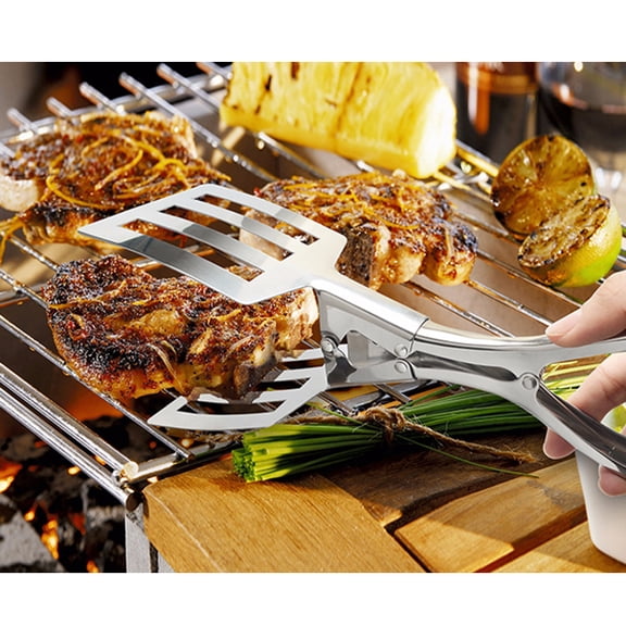 HOOWIFFY Plated Silver Stainless Steel Bbq Tongs with Long Handles Rust Proof Corrosion Resistant Kitchen Clips