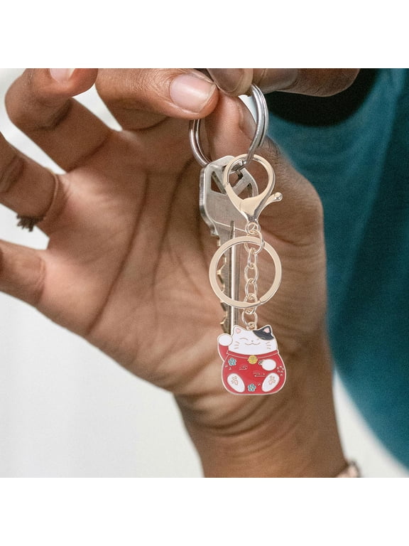 Portable Red Japanese Cat Keychain Pendant for Keys and Bag Accessories Stylish Charm