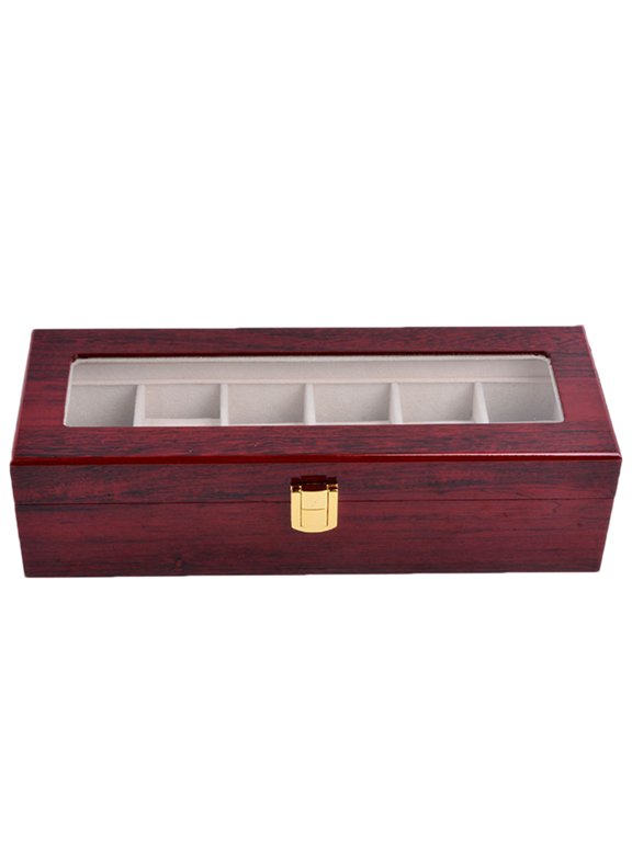 Premium Wooden Watch Display Box with Clear Lid and Metal Lock Closure