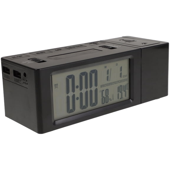 HOOWIFFY Black Digital Alarm Clock with Silent Operation and Ceiling Projection for Bedroom Use
