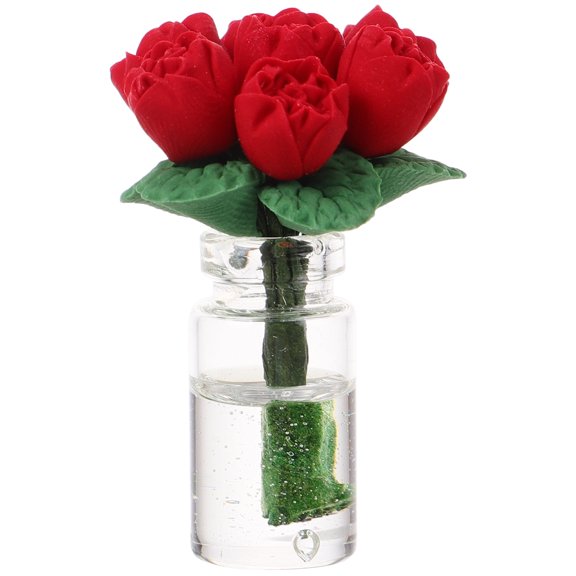 HOOWIFFY Red Rose Car Interior Decoration Glass Resin Flower Dashboard Accessory