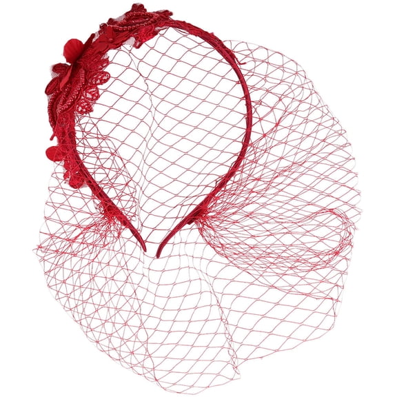 HOOWIFFY Red Veil Headband with Lace and Rhinestone for Wedding Tea Party and Formal Dressy Wear