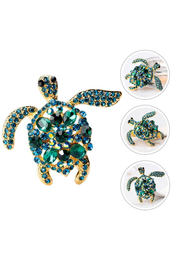 Turtle Brooch with Rhinestones Alloy Pin for Scarf Accessories, Cute Animal Jewelry , 1 Set