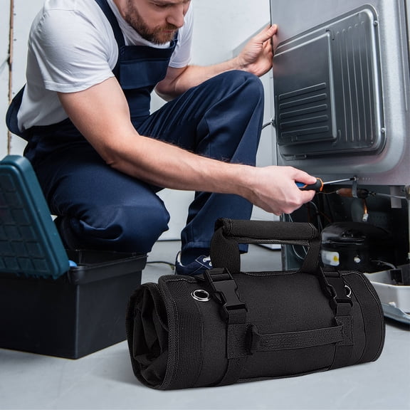 HOOWIFFY Rolling Tool Bag Black 1Set Organized Storage Tool Bags For Maintenance Tasks Hand Tools