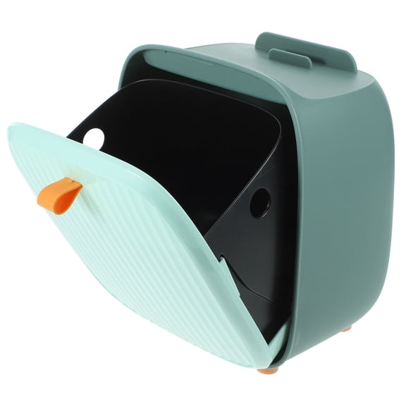 HOOWIFFY Green Small Trash Can with Lid Odor Trapping Compact Desktop Waste Basket
