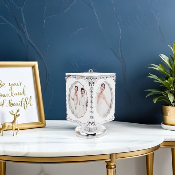 HOOWIFFY Rotating Picture Display Frame with Music Plated Silver for Home Decor and Wedding Photo Display