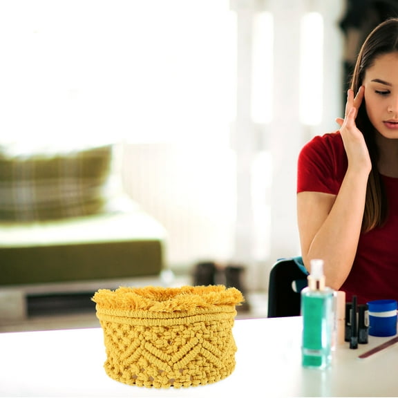HOOWIFFY Nordic Cotton Rope Woven Basket Yellow for Home Organization, Cosmetics, Fruits, Storage and Decor