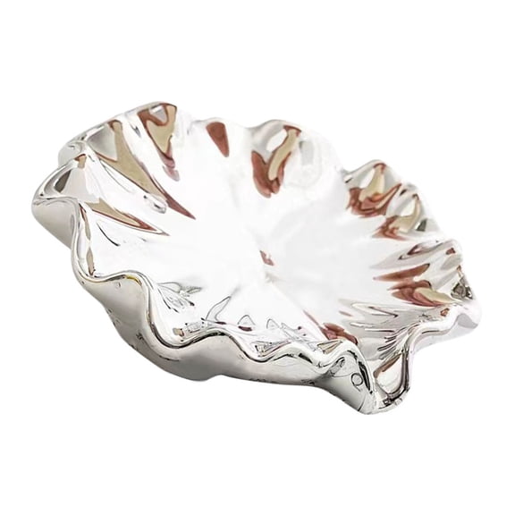 HOOWIFFY Ceramic Soap Dish Holder, Plated Silver, Self-Draining, Bathroom Use