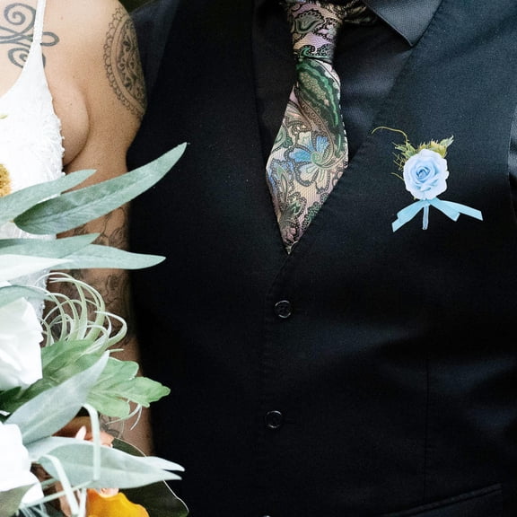 HOOWIFFY Sky Bridal Corsage Artificial Flower for Grooms Bridesmaids Wedding Accessories
