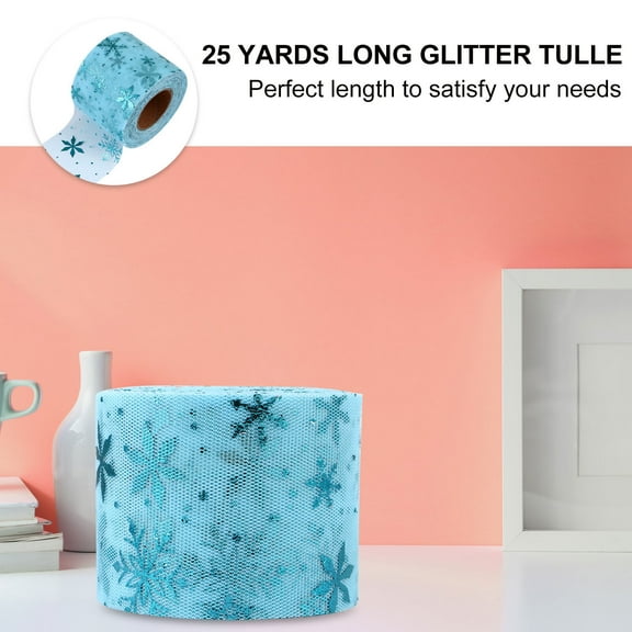 HOOWIFFY Snowflake Tulle Rolls 1Set Blue Gauze Roll Tulle Fabric Ribbons for Crafts Home Decor