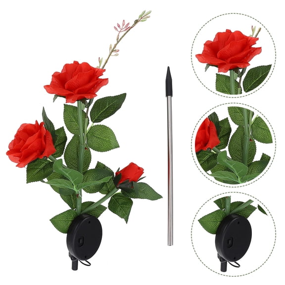 HOOWIFFY Outdoor Solar Garden Light Red Rose Floral Ornament with Automatic Day Charging