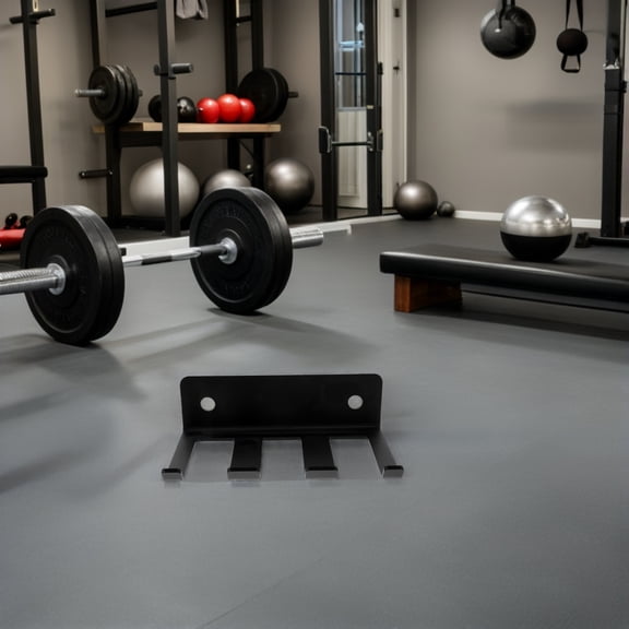 HOOWIFFY Space Saving Wall Mounted Barbell Rack Black with Vertical Holder and Multiple Storage Hooks