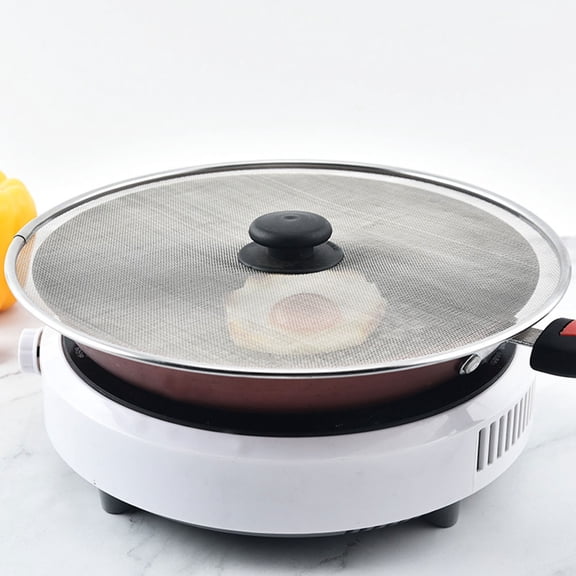HOOWIFFY Splash Guard for Frying Pan White Splatter Screen with Comfortable Heat Resistant Handle
