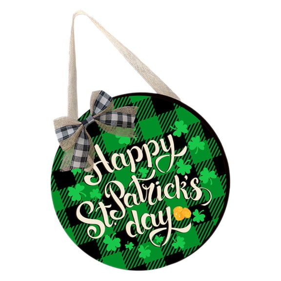 HOOWIFFY St Patrick Wood Hanging Sign Green LED Lights Battery Box Door Porch Wall Decoration