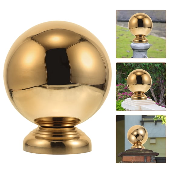 HOOWIFFY Golden Reflective Stainless Steel Garden Globe with Stand, Outdoor Yard and Fence Decorative Sphere