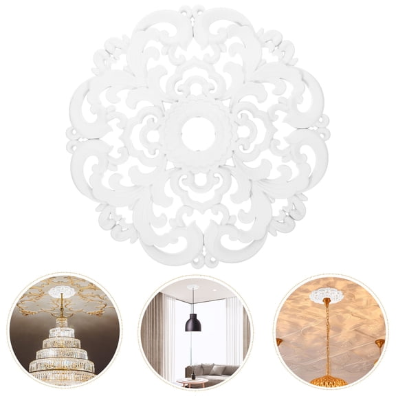 HOOWIFFY Stylish White Ceiling Decorative Medallion with Sophisticated Carved Pattern for Home