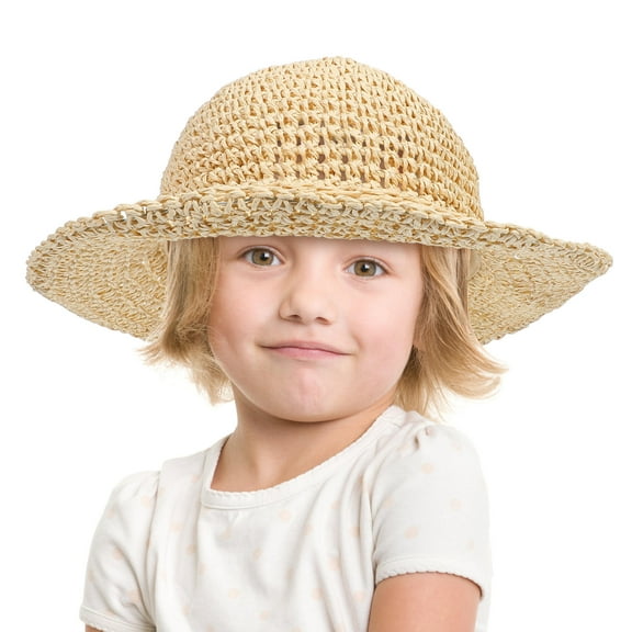 HOOWIFFY Lightweight Beige Straw Hat with Wide Brim for Hiking Travel and Festivals