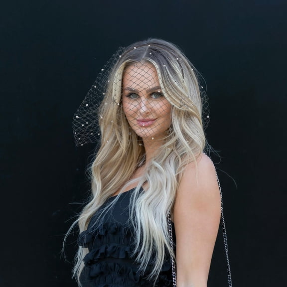 HOOWIFFY Bridal Mesh Fascinator Headband Black Veil Rhinestones Elegant Hairstyle