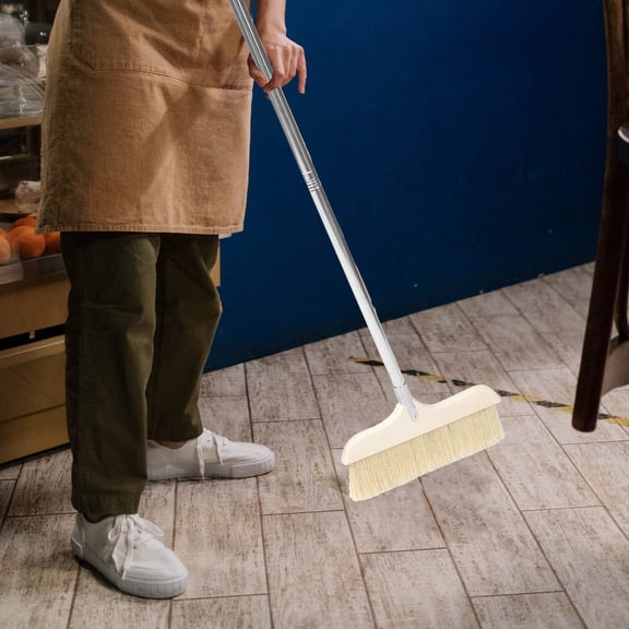HOOWIFFY Foldable Indoor Dust Broom with Soft White Bristles and Stainless Steel Handle