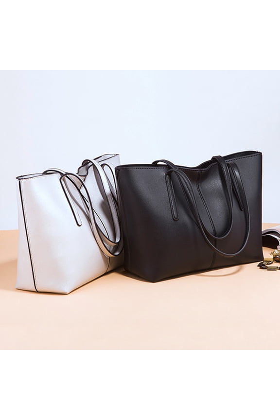 Large Capacity Black Tote Work Bag Handbag for Women, Rectangular PU Polyester, and Stylish