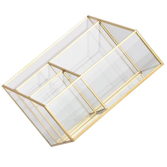 HOOWIFFY Transparent Glass Makeup Organizer for Counter with Large Capacity and Sturdy Metal Frame