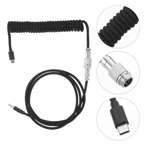 HOOWIFFY Braided Coiled Keyboard Cable with Aviation Plug for Mechanical Keyboards
