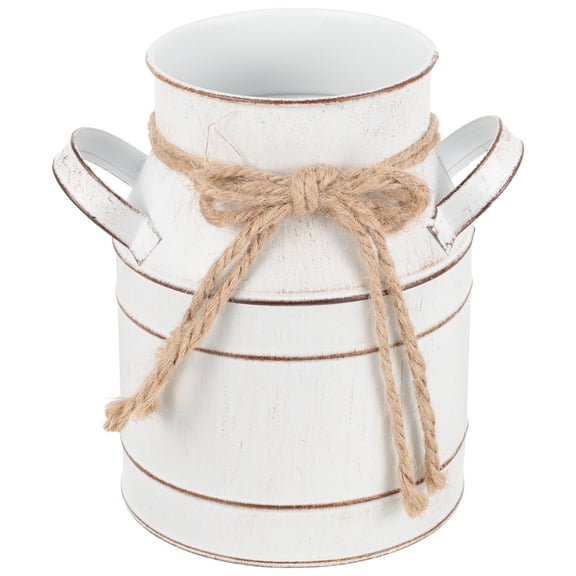 HOOWIFFY White Galvanized Iron Flower Pot Vintage Planter for Garden and Home