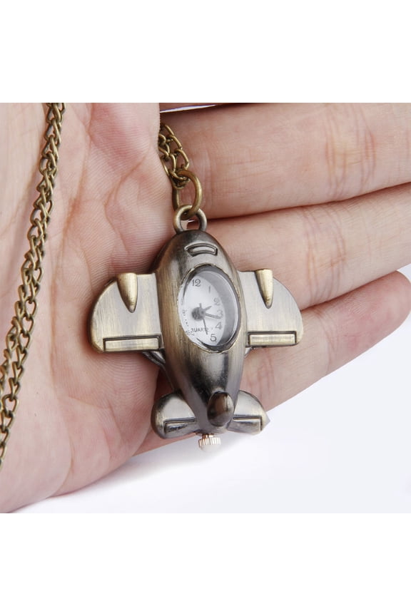 Vintage Style Airplane Pocket Watch Necklace with Fine Craftsmanship, Pendant for Men and Women