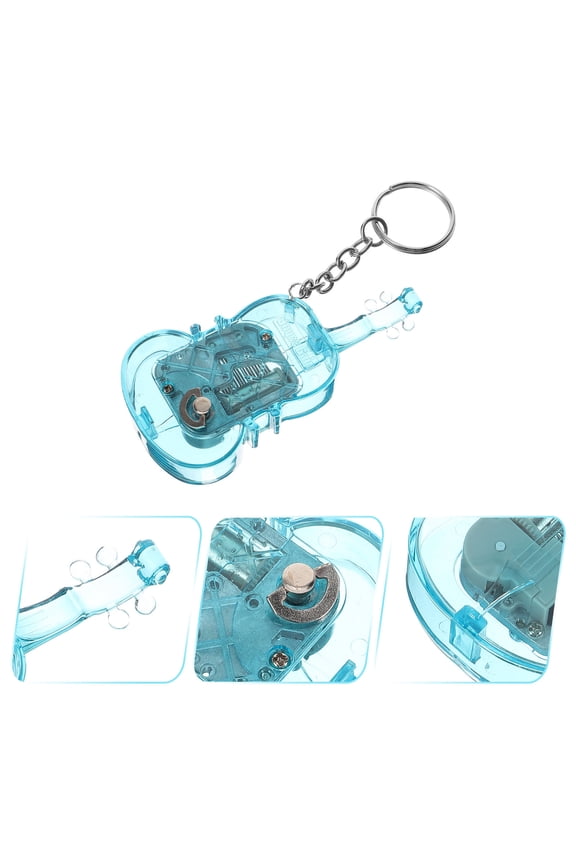 Sky Blue Violin Keychain Musical Box with Metal Acrylic Material Hand Crank Music Charm Pendant