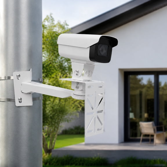HOOWIFFY Cctv Camera Pole Mount, White, Adjustable Height, Weather-Resistant, Stable and Compatible