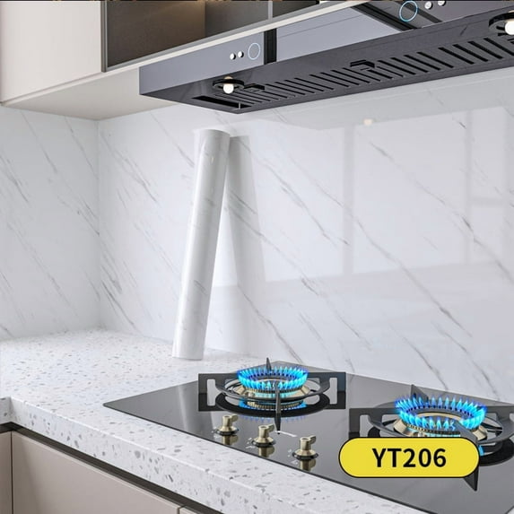 HOOWIFFY Peel and Stick White Marble Kitchen Wallpaper, Self Adhesive, Easy to Covering for Home and Cabinets
